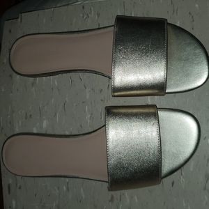 Gold leather slide sandals